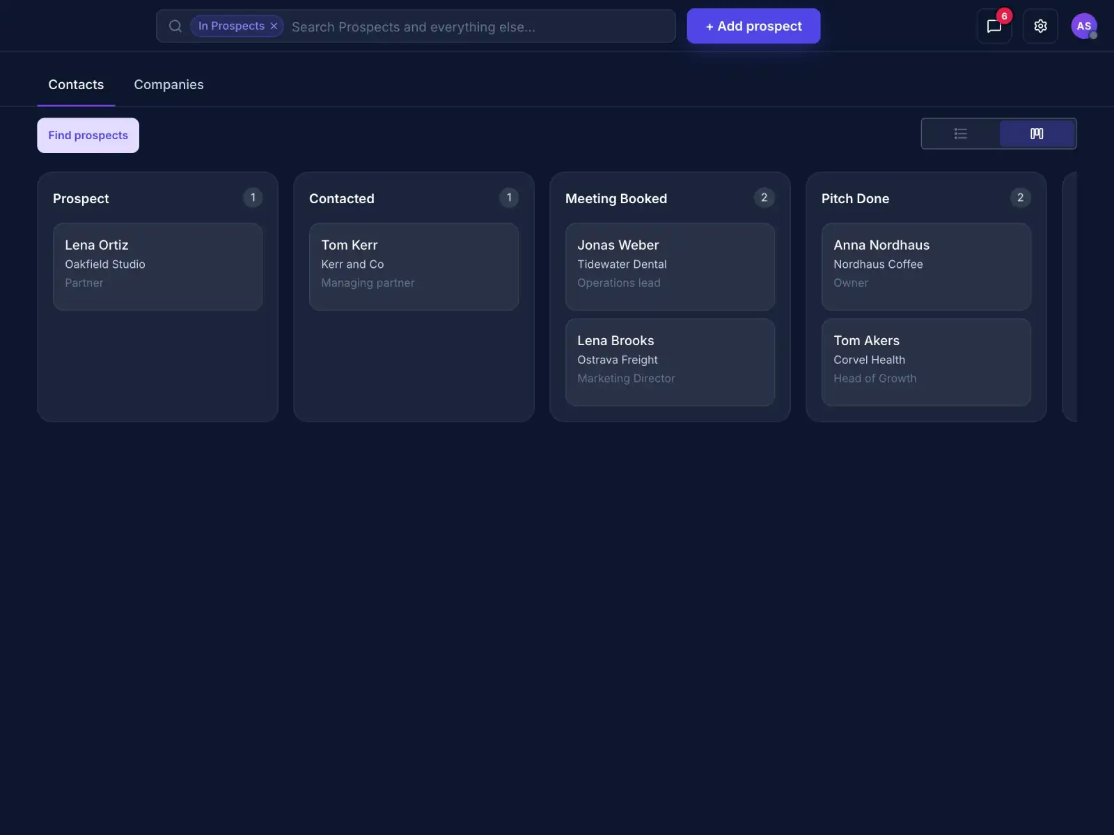 A board of clients grouped by stage
